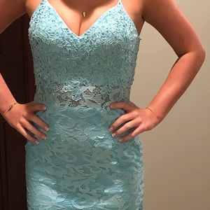 Teal blue Lacey homecoming dress!